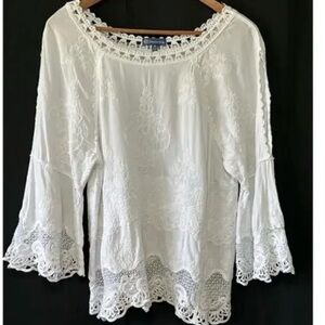 DEMOCRACY Coquette Cottagecore Flowy Blouse M White Crochet size L